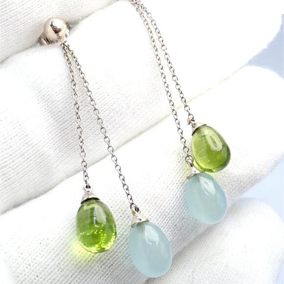 Authentic! Tiffany & Co 18k White Gold Rainbow Drop Peridot Chalcedony Earrings - Picture 3 of 11